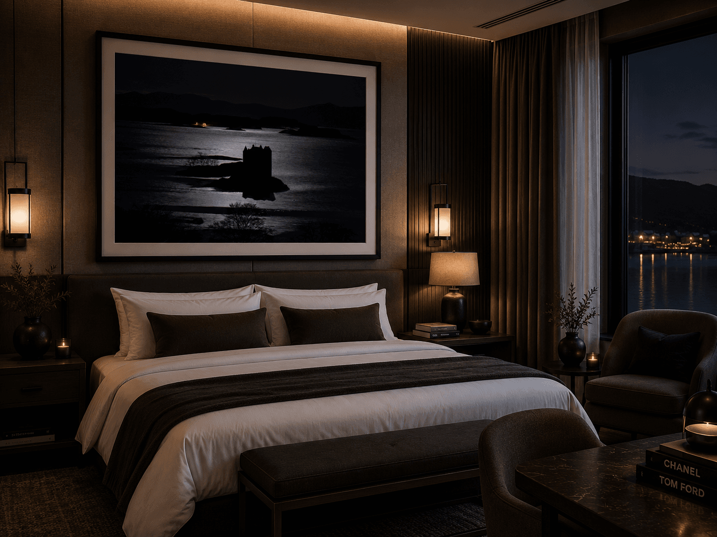 Framed fine art photography in a boutique hotel interior
